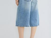 Джинсовые шорты-бермуды с высокой посадкой, Голубой