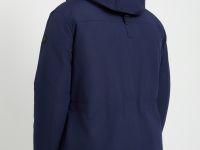 Пуховое полупальто с накладными карманами и капюшоном