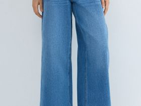 Широкие джинсы с высокой посадкой, Голубой