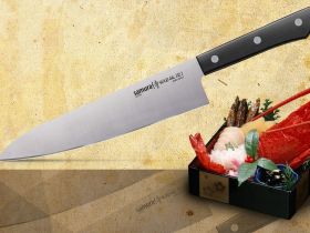 Нож кухонный Шеф Samura "HARAKIRI" (SHR-0085B) 208 мм, сталь AUS-8, рукоять ABS пластик, чёрный