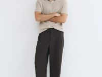 Вязаное поло с коротким рукавом, Бежевый