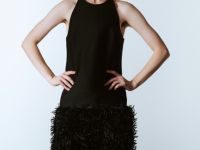 Платье мини с декором из перьев, Черный