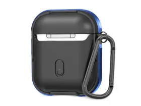 Чехол WiWU Defense Armor для AirPods 2 противоударный с карабином (черный/синий бампер)