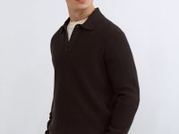 Текстурное вязаное поло, Коричневый