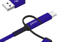 Кабель Pero DC-06 USB to Apple Lightning/microUSB/USB-C 2m Blue