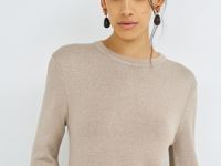 Вязаное платье с пайетками, Бежевый