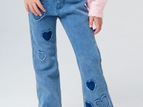 Брюки текстильные джинсовые утепленные флисом для девочек