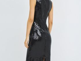 Платье миди с пайетками, Черный