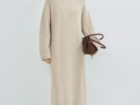 Платье-свитер с содержанием шерсти, Бежевый