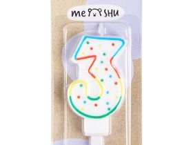Свеча для торта с держателем MESHU "Цифра 3", 8,5 см, блистер