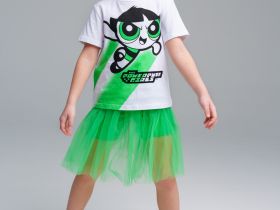 Комплект трикотажный для девочек: фуфайка (футболка), юбка-шорты