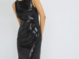 Платье миди с пайетками, Черный