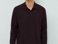 Вязаный джемпер-поло с длинным рукавом, Фиолетовый