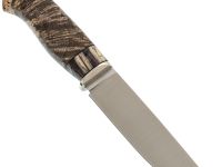 Нож Ястреб, сталь М390, рукоять мельхиор, зуб мамонта,стабилизированный кап клена
