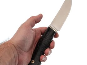 Нож для снятия шкур Кайман, сталь М390, рукоять мельхиор, микарта