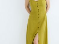 Платье из смесового льна с вырезом каре, Желтый