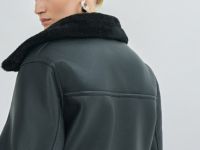 Дублёнка с воротником из искусственного меха, Черный