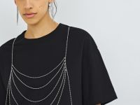 Футболка с декором из навесных цепочек, Черный