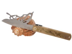 Складной нож Nagao Higonokami Papilio - Butterfly, 100мм, сталь Aogami Silver, рукоять латунь