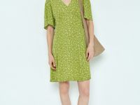 Мини-платье с принтом и рюшами, Зеленый