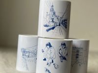 Свеча в керамическом стакане с авторским рисунком "Высотка", аромат Весенний сад