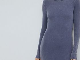 Платье в рубчик с эффектом стирки, Синий