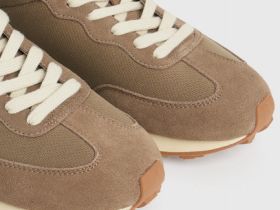 Комбинированные кроссовки из натуральной замши, Бежевый