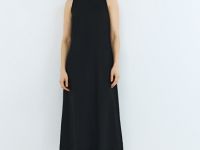 Платье А-силуэта из смесового льна, Черный