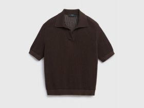 Джемпер поло из ажурной пряжи, Коричневый