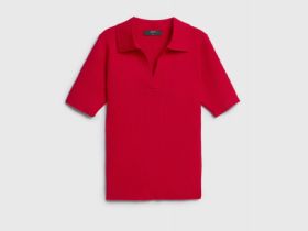 Джемпер поло в рубчик, Красный