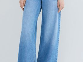 Ультраширокие джинсы с высокой посадкой, Голубой