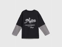 Лонгслив с принтом для мальчиков, Черный