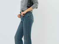 Джинсы клёш с высокой посадкой, Синий