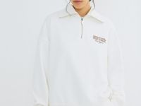 Толстовка с воротником-стойкой на молнии, Белый