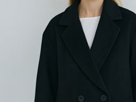 Длинное двубортное пальто из шерсти, Черный