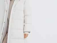 Длинный стёганый пуховик с капюшоном, Бежевый