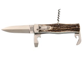 Автоматический многофункциональный нож Mikov Predator, сталь 420, рукоять рог оленя, клипса и штопор