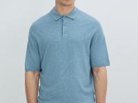 Вязаное поло с коротким рукавом, Голубой