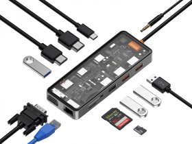 Адаптер Wiwu Cyber HUB USB-C 12 в 1 на 2xUSB 3.0/2xUSB 2.0/SD/TF (3.0)/2хHDMI/RJ45/VGA/PD/Audio (CB012) (Gray)