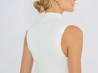 Вязаное платье с воротником-стойкой, Белый