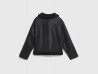 Дублёнка из искусственной кожи с мехом для девочек, Черный