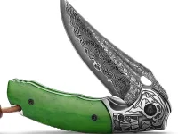 Складной нож Trivisa Puppis-02G/P, сталь Damascus, рукоять кость/сталь