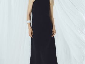 Платье миди изо льна на одно плечо, Черный