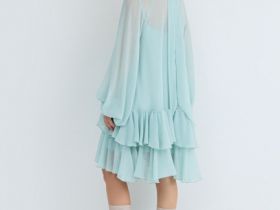 Платье мини с рюшами, Зеленый
