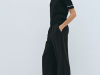 Прямые брюки со складками, Черный