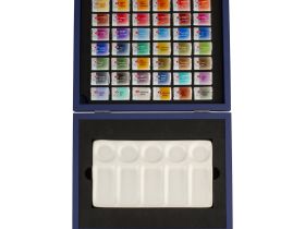 Набор акварели "Белые Ночи" 48 шт х 2,5 мл, кисти, фарфоровая палитра, синее дерево