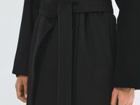 Длинное двубортное пальто с поясом, Черный