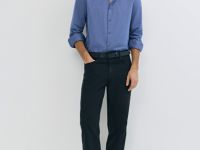 Рубашка из структурной ткани, Синий