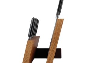 Подставка для ножей магнитная двухрядная Woodinhome KS018SMN, дуб/темное дерево