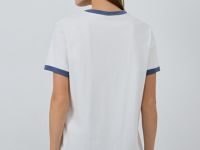 Футболка с контрастной горловиной и принтом, Белый